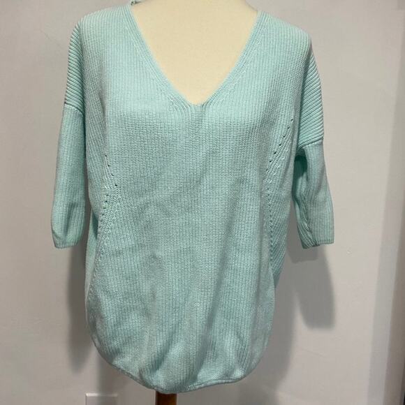 Express Light Blue V Neck Knit Sweater Size Medium - Picture 6 of 8